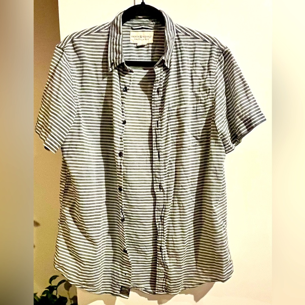 Ralph Lauren Denim & Supply Striped  Button Up Casual Men Shirt White&gray L/G